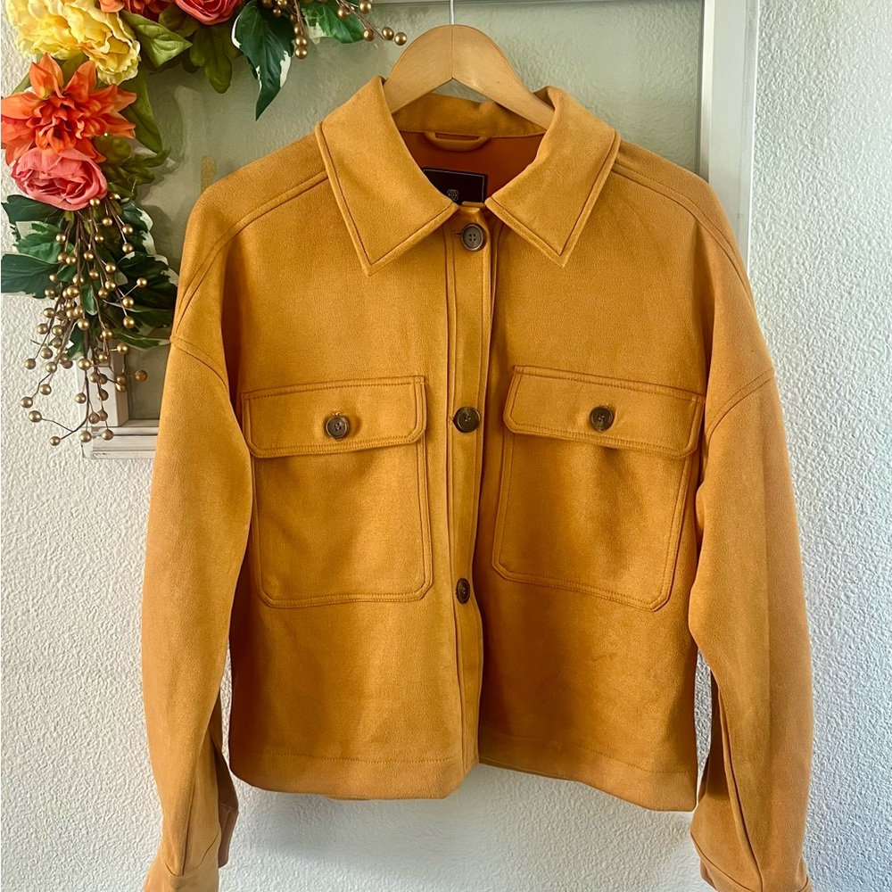 Bagatelle Women's Mustard Seed Faux Suede Button Jacket Medium